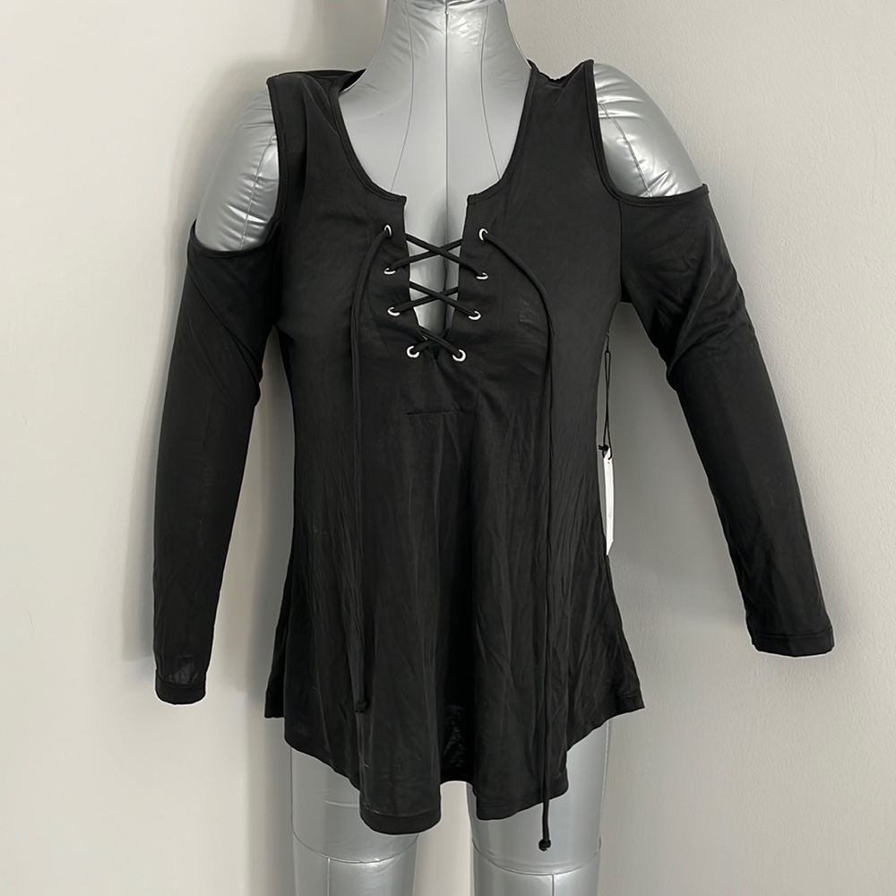 Super soft BRAND NEW w/ tags cold shoulder, ladies top Active USA lace up front